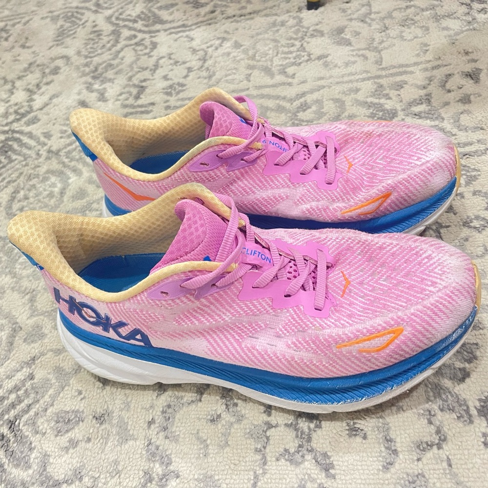 Hoka Pink and Blue Women’s Athletic Running Shoes